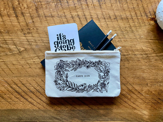 Zipper Pouch; Carpe Diem Floral (Canvas) By 2021 Co.