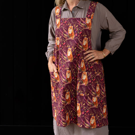 Smock Apron; Fox in plum