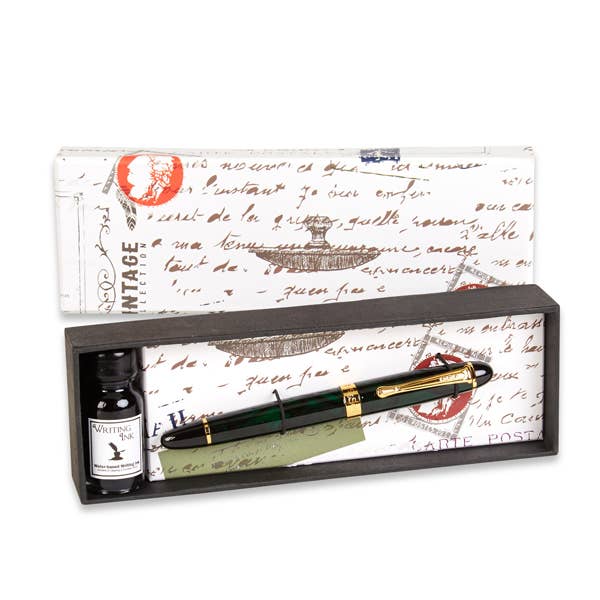 Fountain Pen Set with Ink (Dark Green)