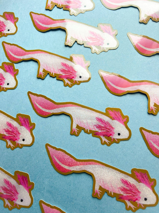 Vinyl Sticker; Glitter Axolotl (Glossy)