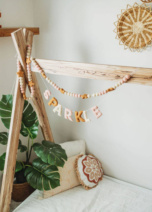 Felt Garland; Boho Star Ball (Handcrafted, Wool)