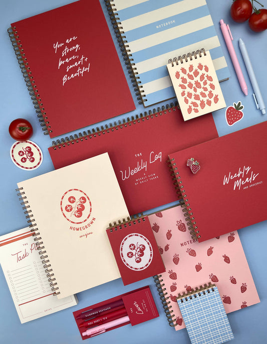 Mini Jotter Notebook; Strawberry Pattern