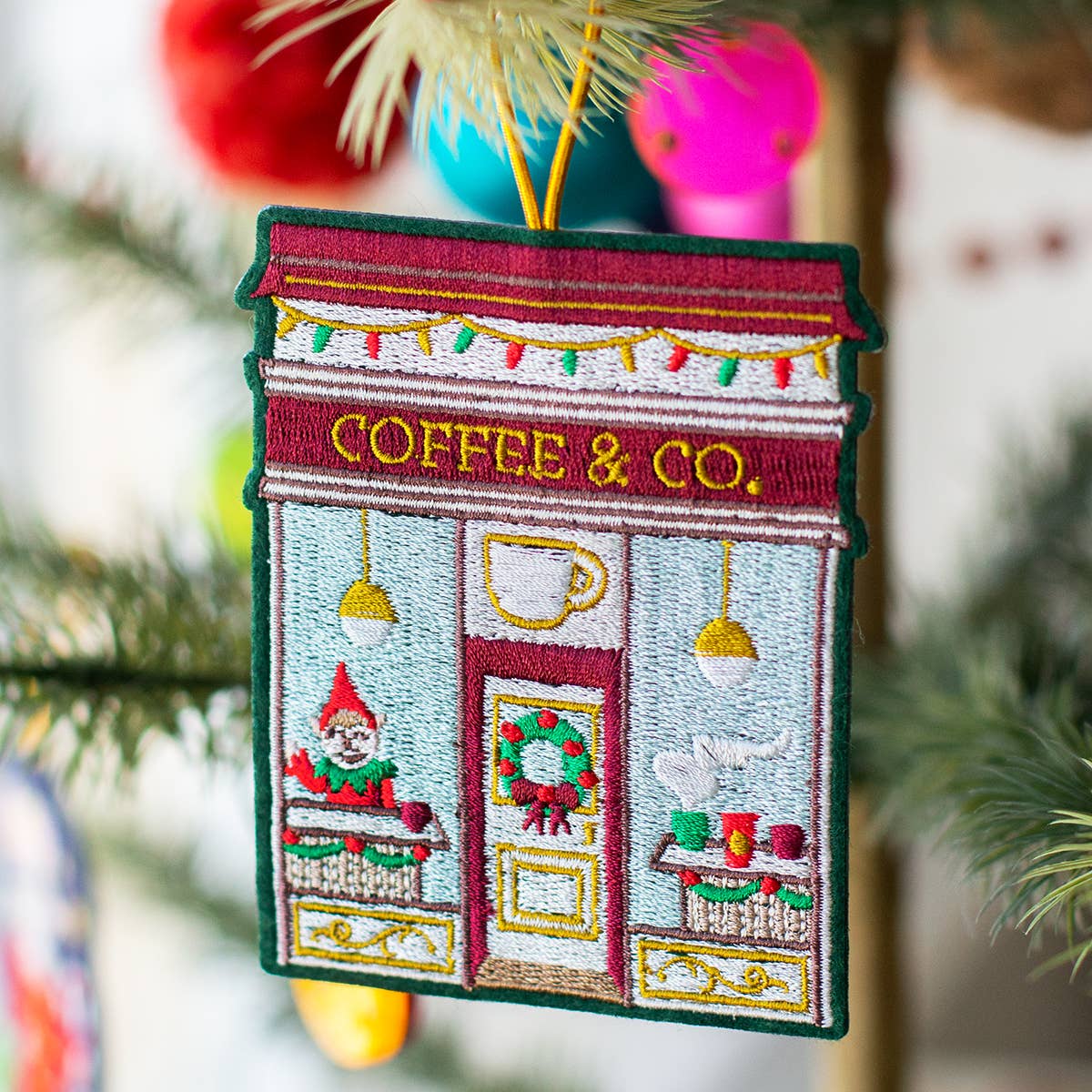 Embroidered Ornament; Coffee Shop