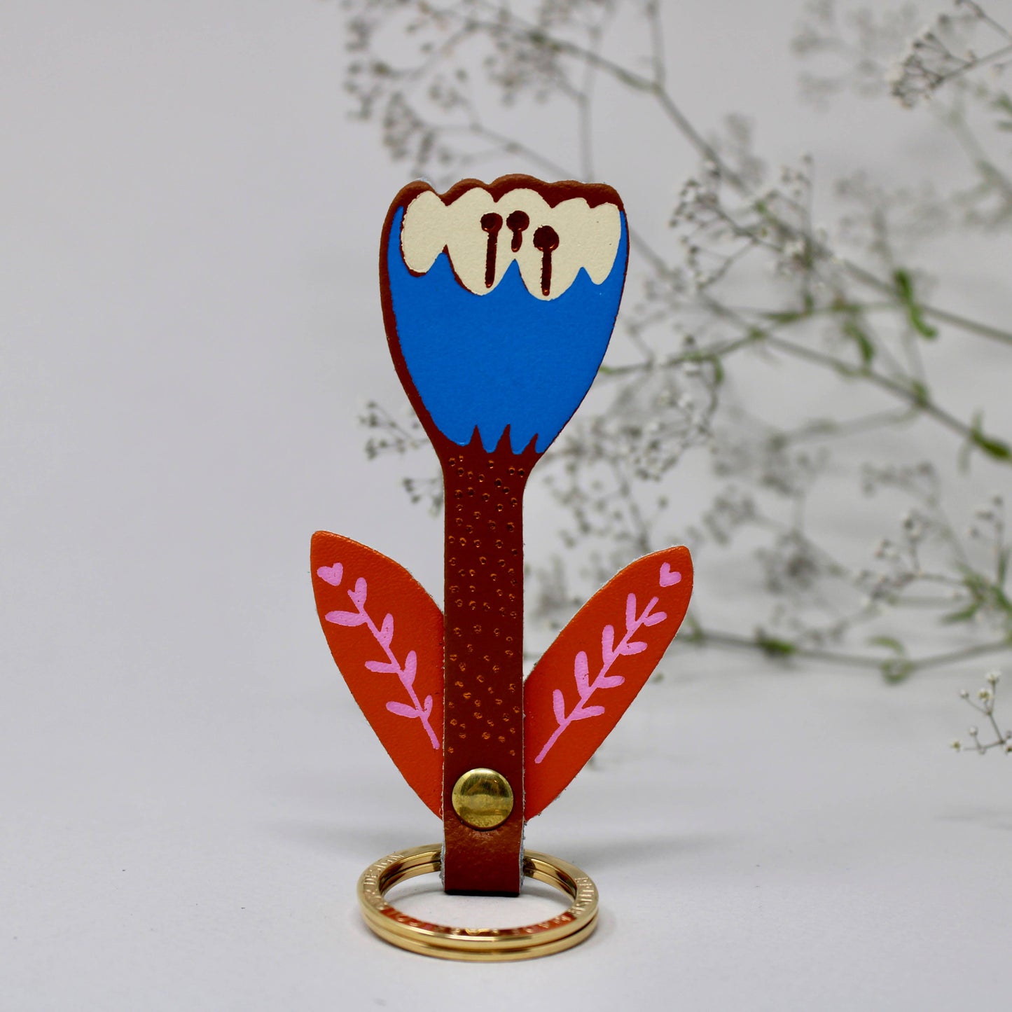 Leather Keyring; Tulip Flower (100% Leather)