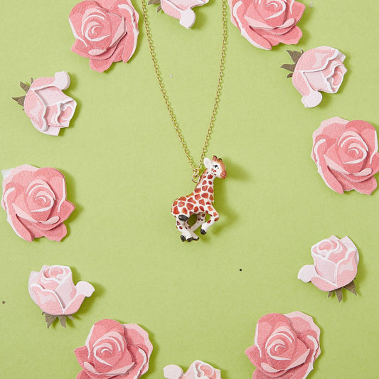 Necklace; Baby Giraffe By Camp Hollow (Hand-Painted Porcelain, 24k Gold Steel Chain)