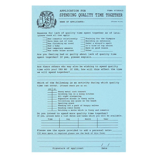 Notecard; Quality Time Application