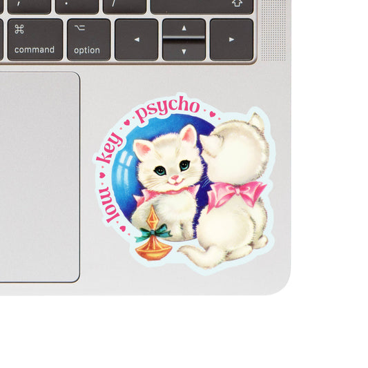 Vinyl Sticker; Psycho Kitty (Funny Retro High Quality)