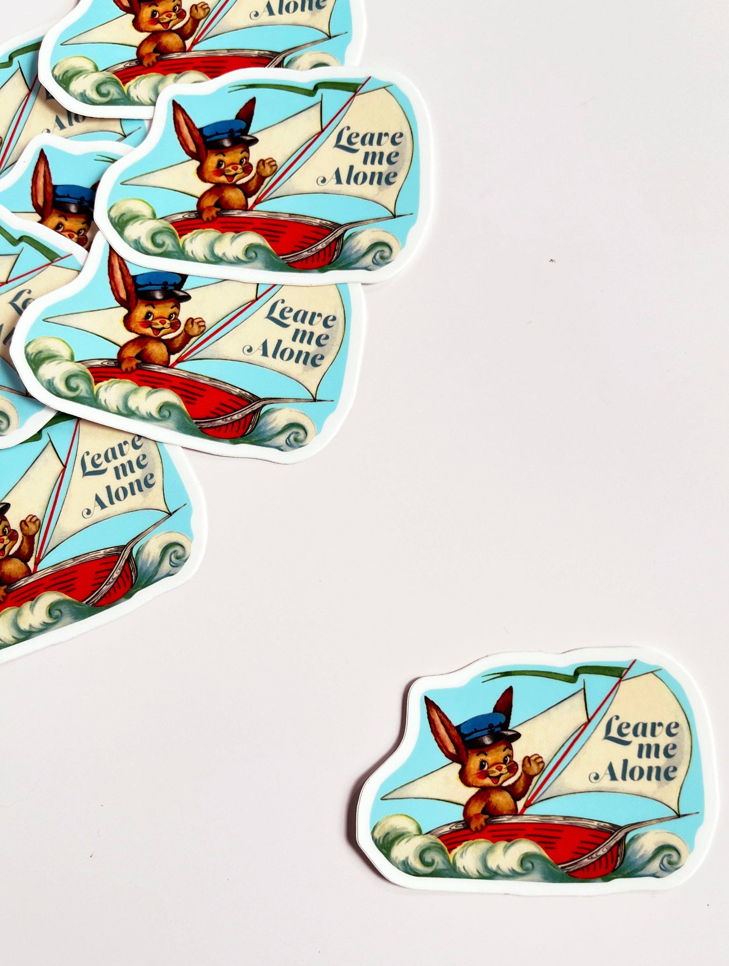 Vinyl Sticker; Leave Me Alone (Funny Rabbit in Boat)