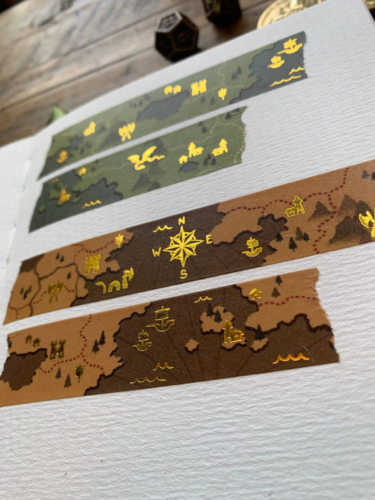 Washi Tape; Fantasy Maps (20mm Gold Foil)
