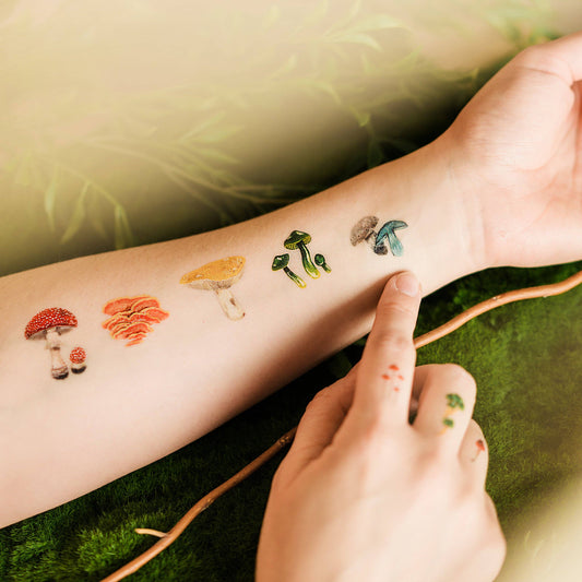 Temporary Tattoo Sheets; Colorful Mushrooms
