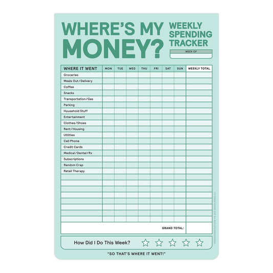Note Pad; Weekly Money Tracker (60 Sheets)