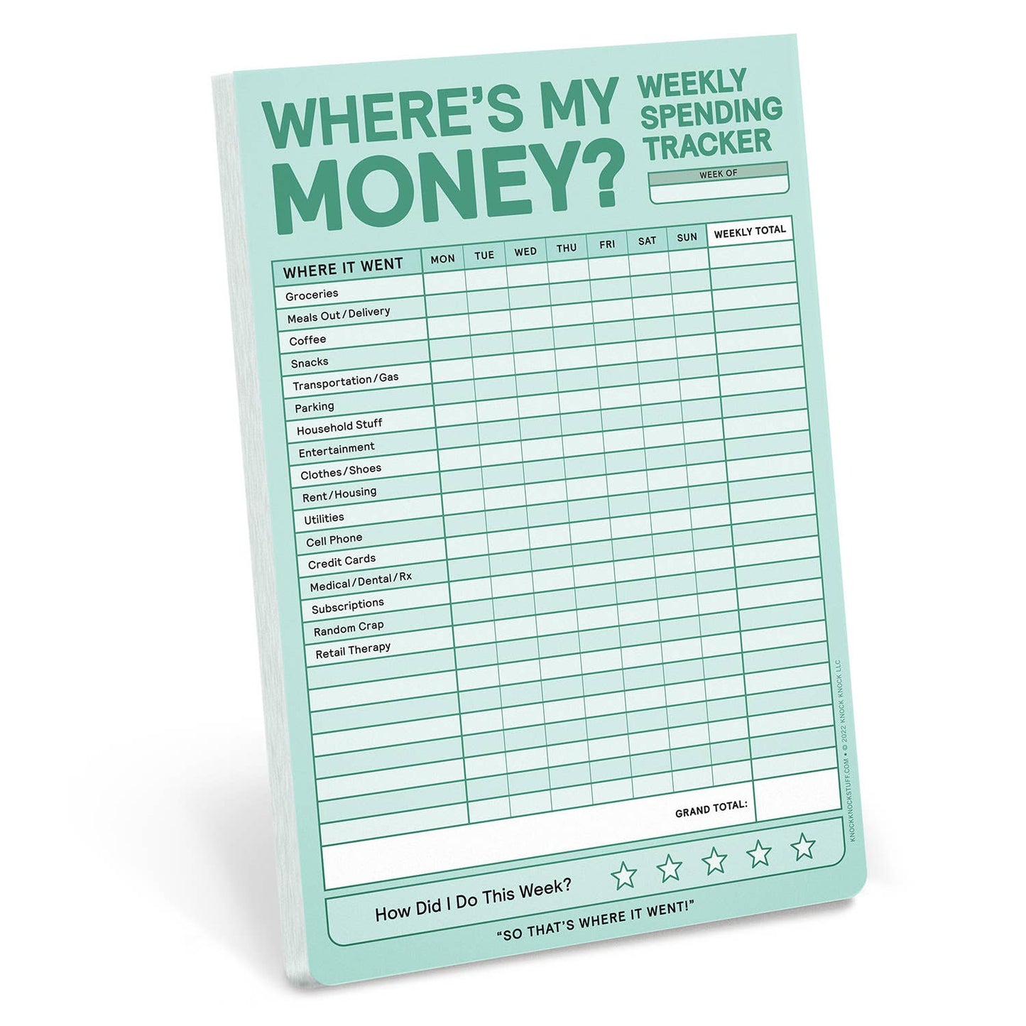 Note Pad; Weekly Money Tracker (60 Sheets)