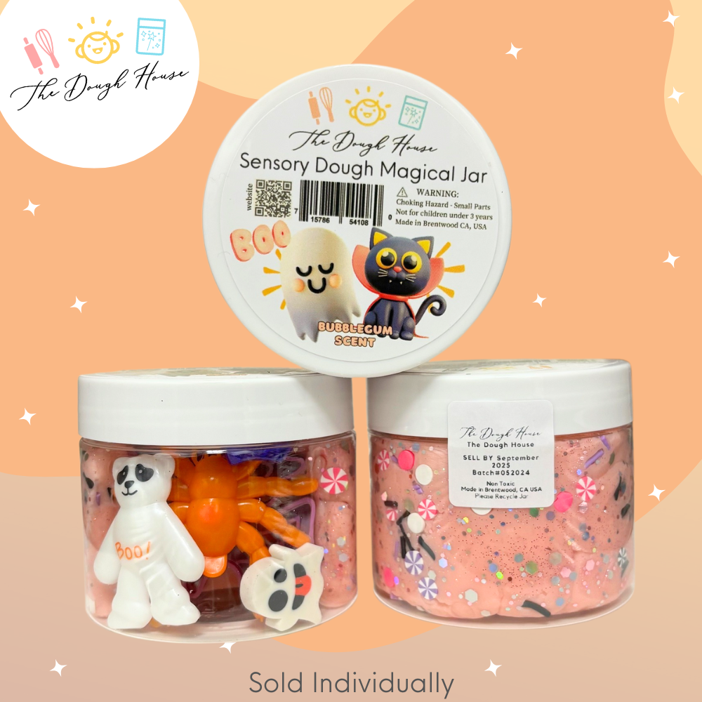 Magical Jars; Halloween (Orange Sensory Dough & Trinkets)