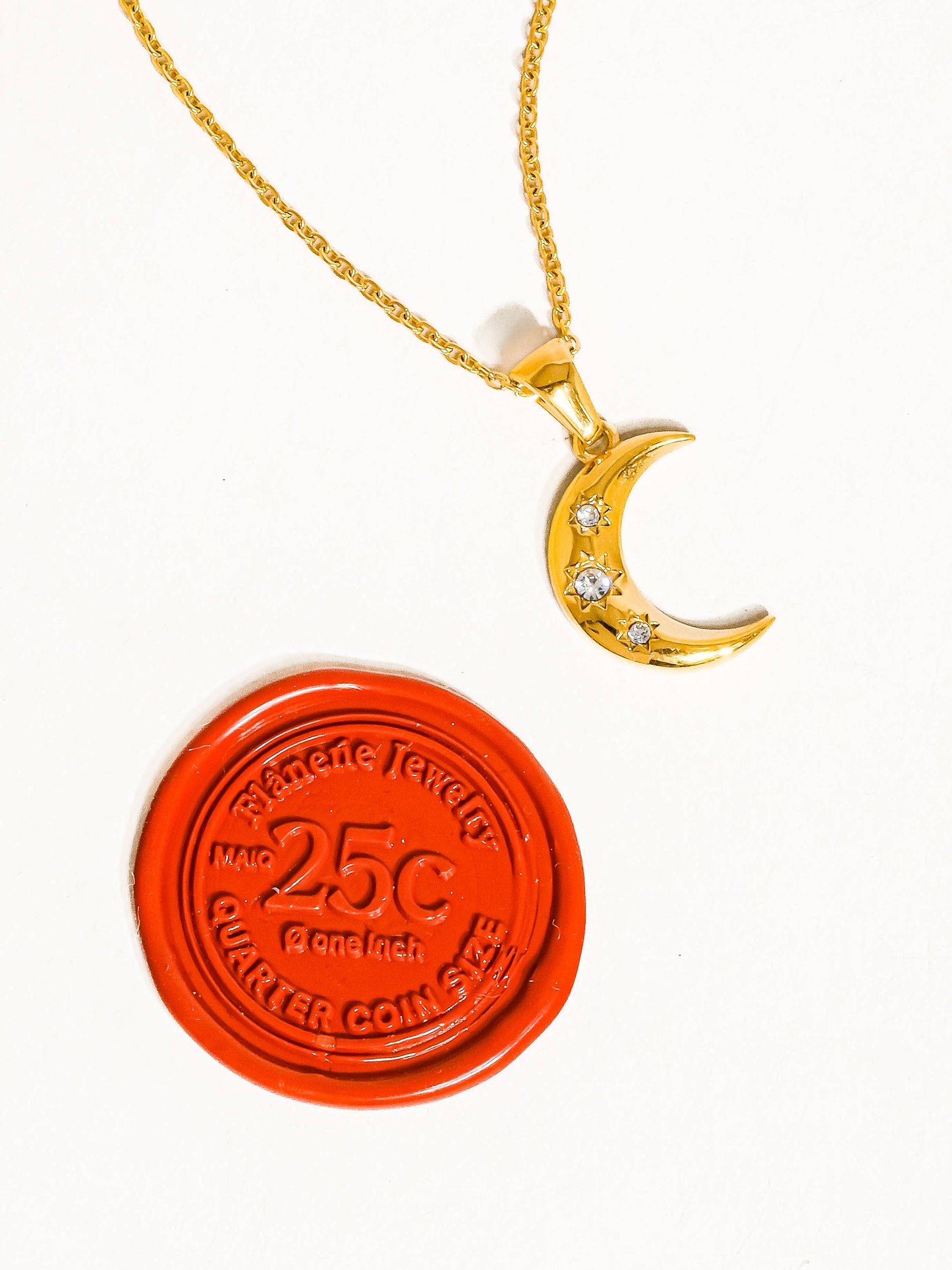 Necklace; Atlas 18K Gold Non-Tarnish Half Moon CZ Necklace