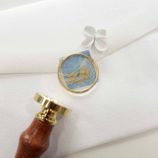 Wax Seal Stamp; Fairy Wrens Bird (With Handle, Gift Box, & Storage Bag)
