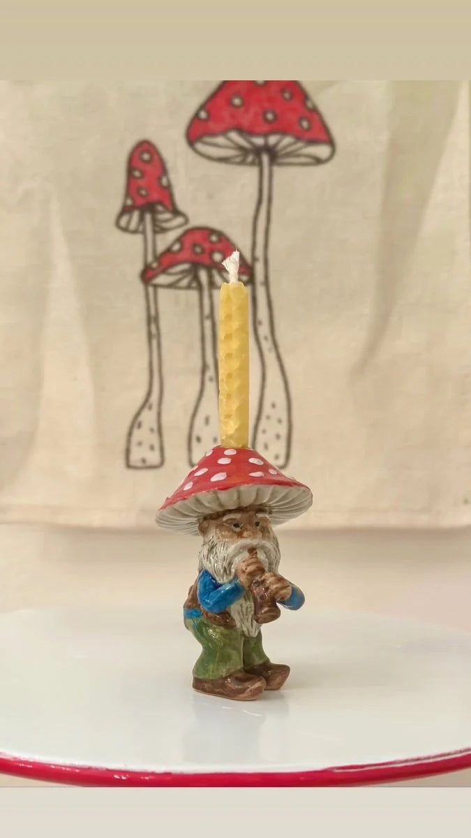 Camp Hollow Cake Topper; Mushroom Gnome (Hand-Painted Porcelain)