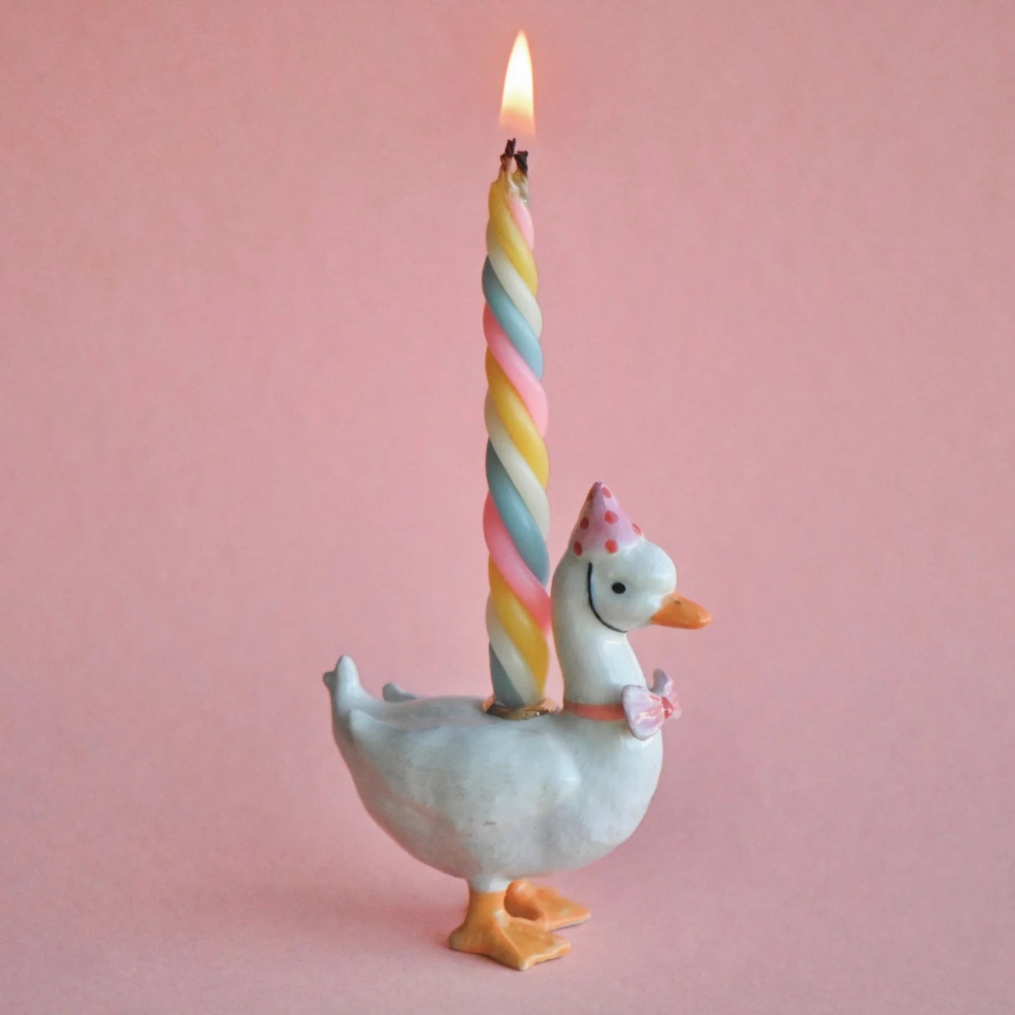 Camp Hollow Cake Topper; Goose with Pink Bow (Hand-Painted Porcelain)