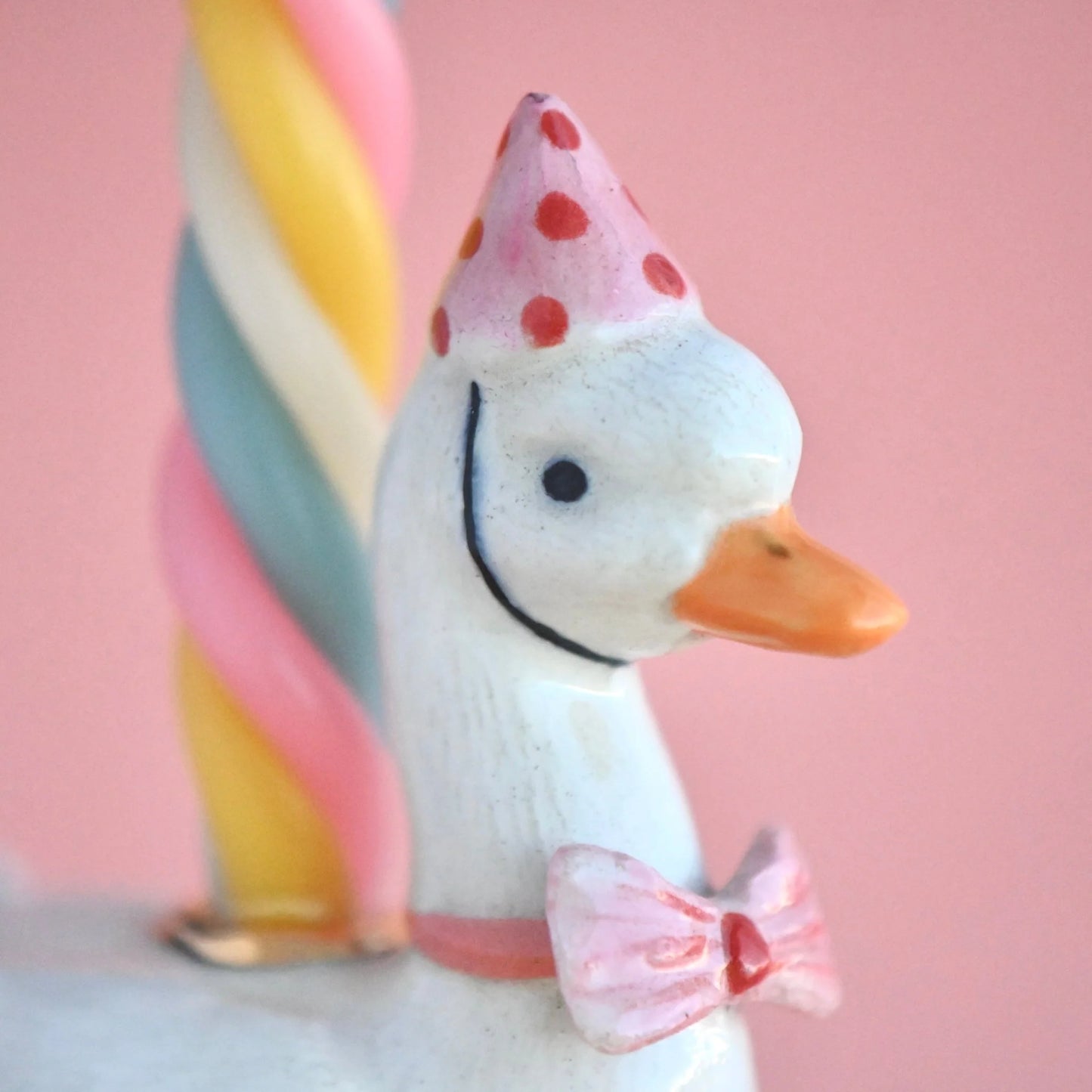 Camp Hollow Cake Topper; Goose with Pink Bow (Hand-Painted Porcelain)
