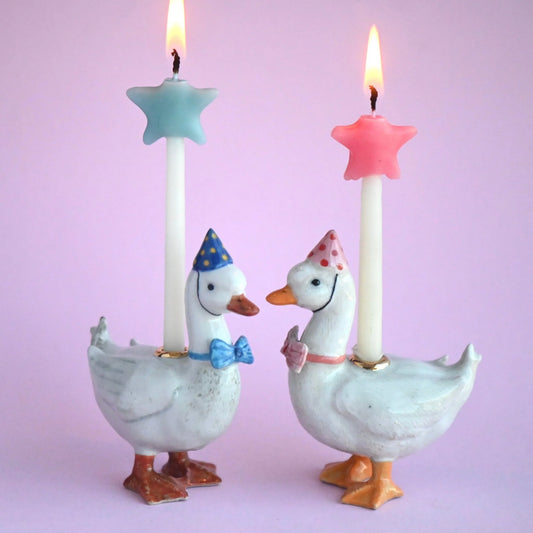Camp Hollow Cake Topper; Goose with Blue Bow (Hand-Painted Porcelain)