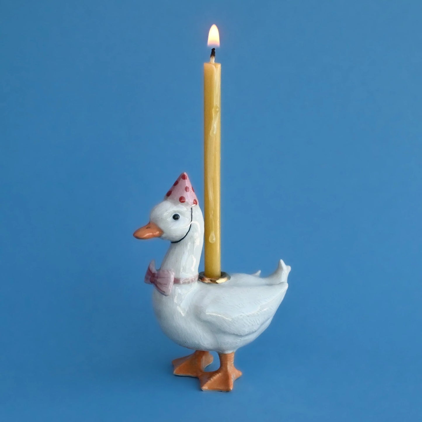 Camp Hollow Cake Topper; Goose with Pink Bow (Hand-Painted Porcelain)