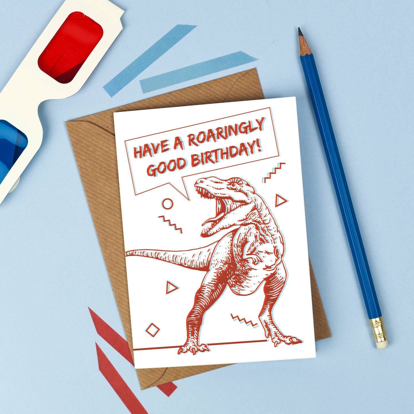 Birthday Card; 3D Dinosaur Card With Glasses!