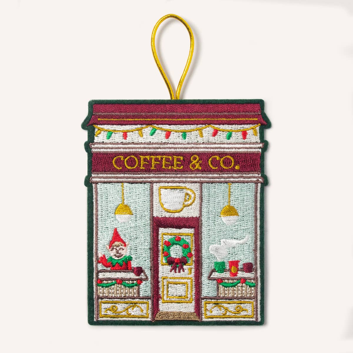Embroidered Ornament; Coffee Shop