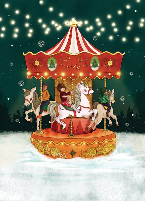 Belle & Boo Ltd Postcard; Christmas Carousel (Vintage Colors)
