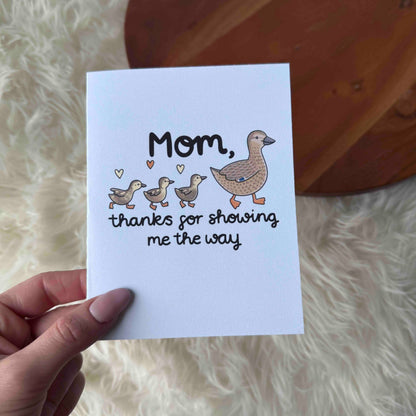 Mother's Day Card; Mother Duck and Ducklings (Light Blue)
