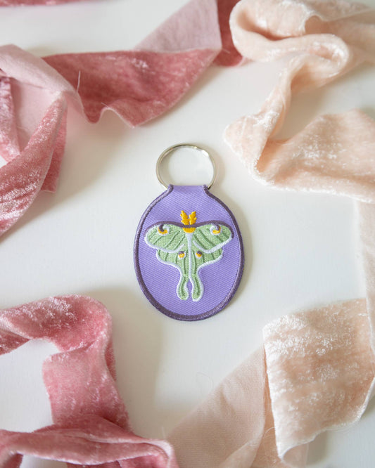 Embroidered Keychain; Luna Moth