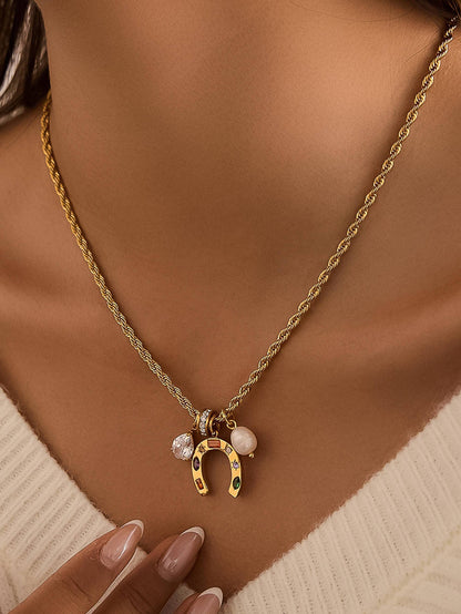 Necklace; Western Horseshoe Charm (18K Gold Non-Tarnish)