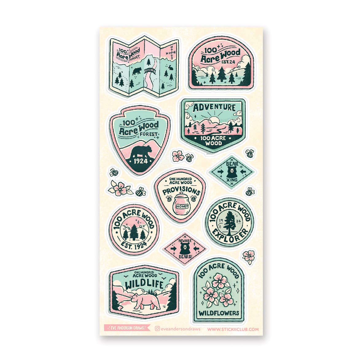 Stickii Sticker Sheet; Hundred Acre Wood
