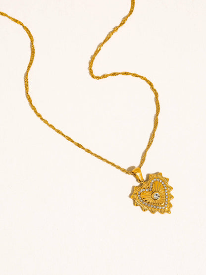 Heart Pendant Necklace; Valea (18K Gold, Non-Tarnish, CZ)