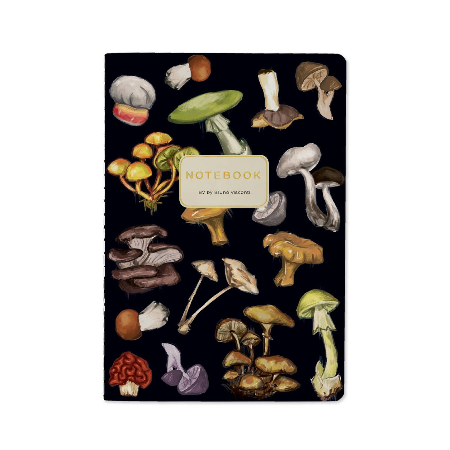 Notebook; Mushrooms on Black - BV by Bruno Visconti