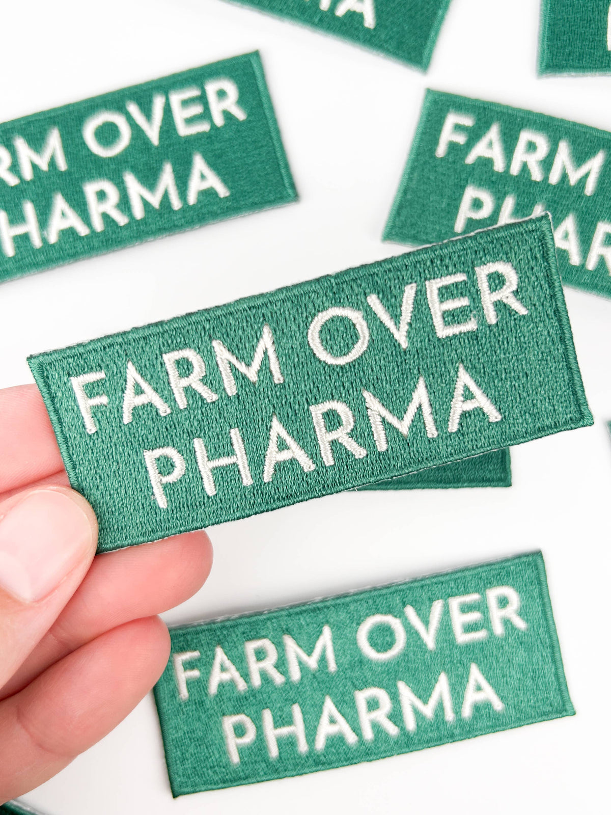 Iron-On Patch; Farm Over Pharma | Field Trip Threads