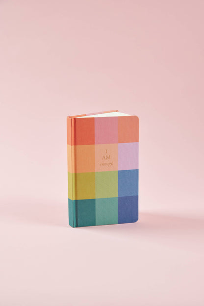 Bookcloth Journal; Rainbow Check I AM Enough