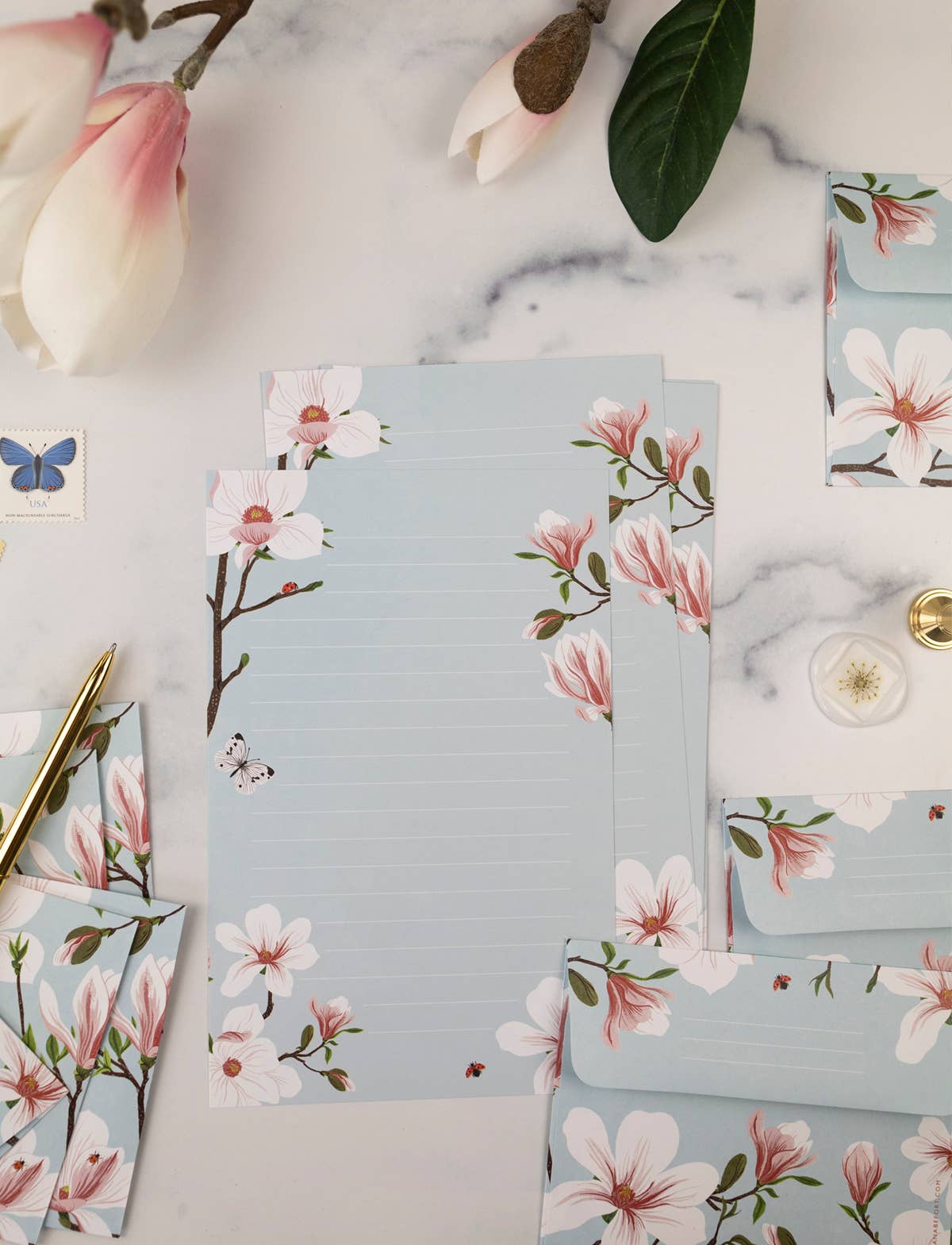 Letter Writing Set; Magnolia By Botanica Paper Co. (12 Letters + Envelopes)