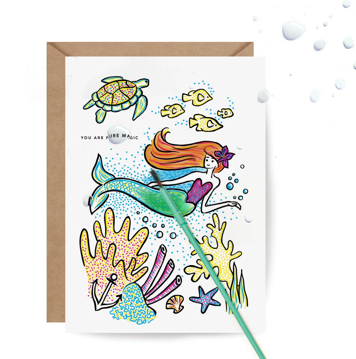 Greeting Card; Mermaid (Paint With Water)