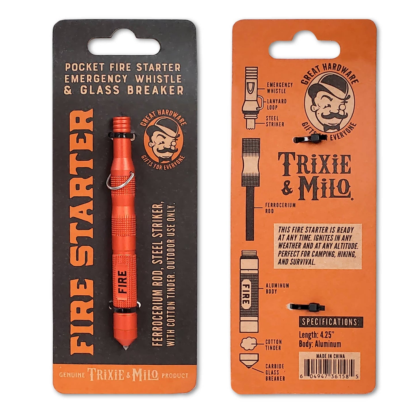 Pocket Fire Starter with Whistle; Lucky Jack Emergency Fire Starter