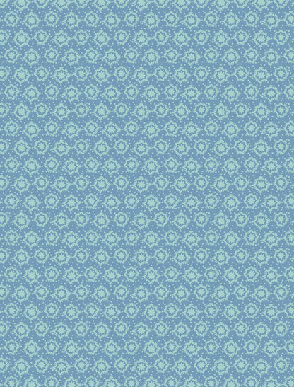 Helmsie wrapping paper sheet with star medallion pattern — repeating outlined star and geometric medallion designs on a blue background

