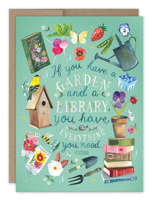 Birthday Card; Garden & Library