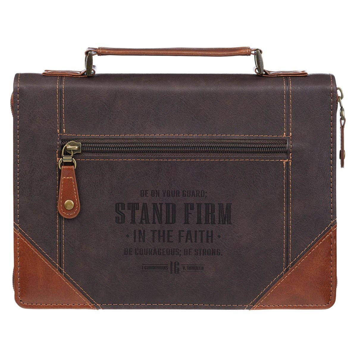 Bible Cover Classic Two-toned Brown Stand Firm 1 Cor. 16:13