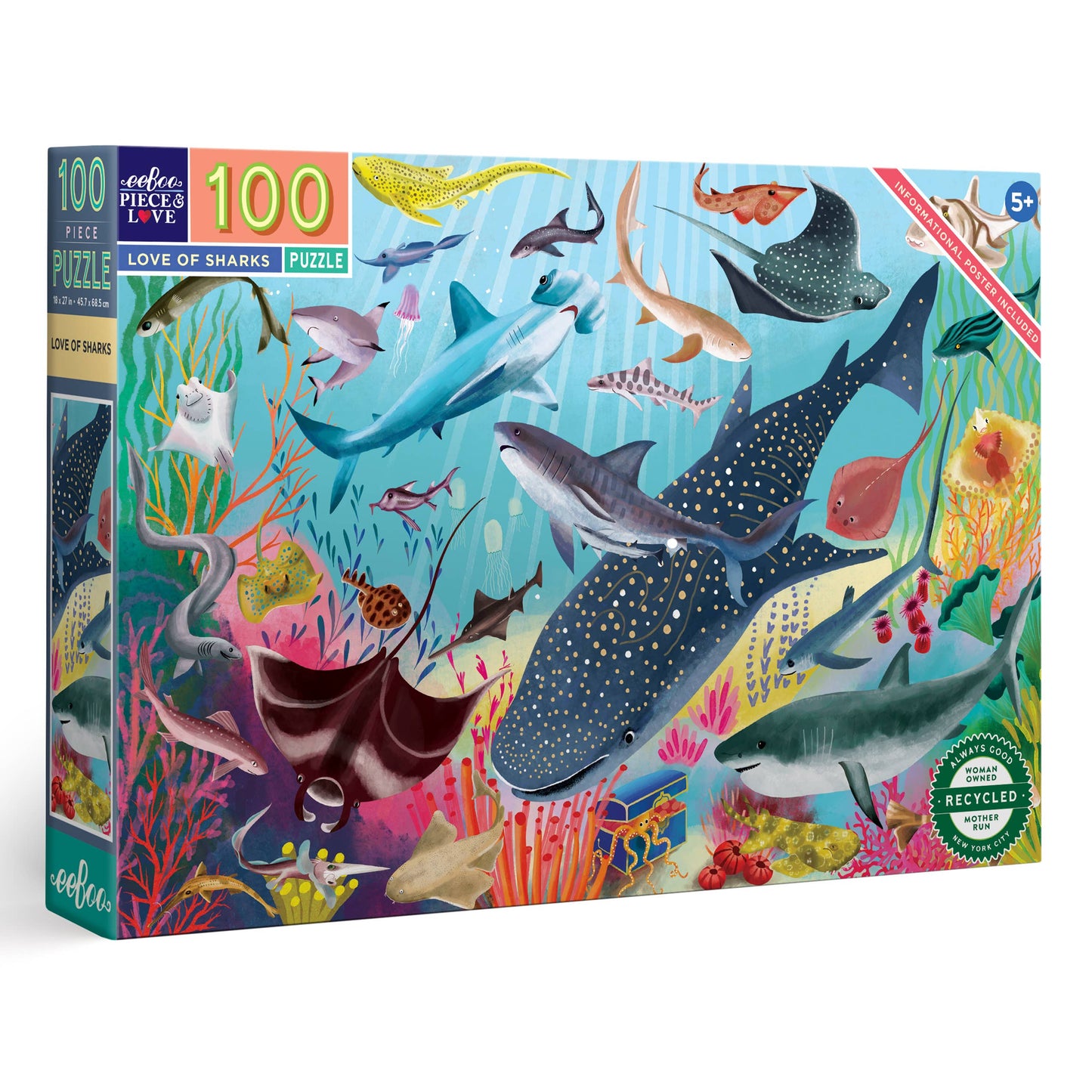 Eeboo Jigsaw Puzzle; Love of Sharks (100 Piece)