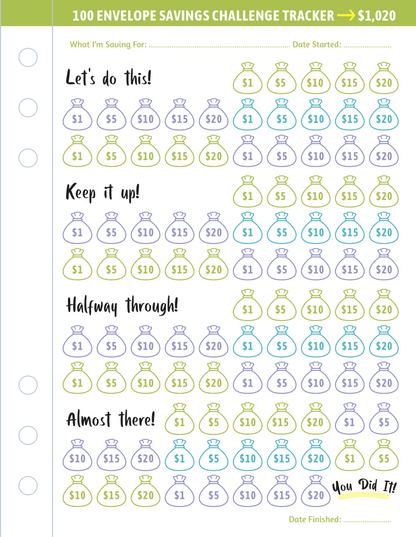 My 100 Envelope Savings Challenge Binder