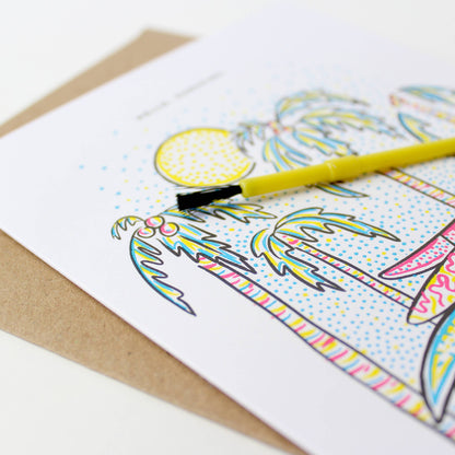 Greeting Card; Surfer Van (Paint With Water)