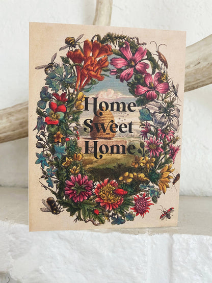 Greeting Card; Home Sweet Home (Cute Beehive Flowers)