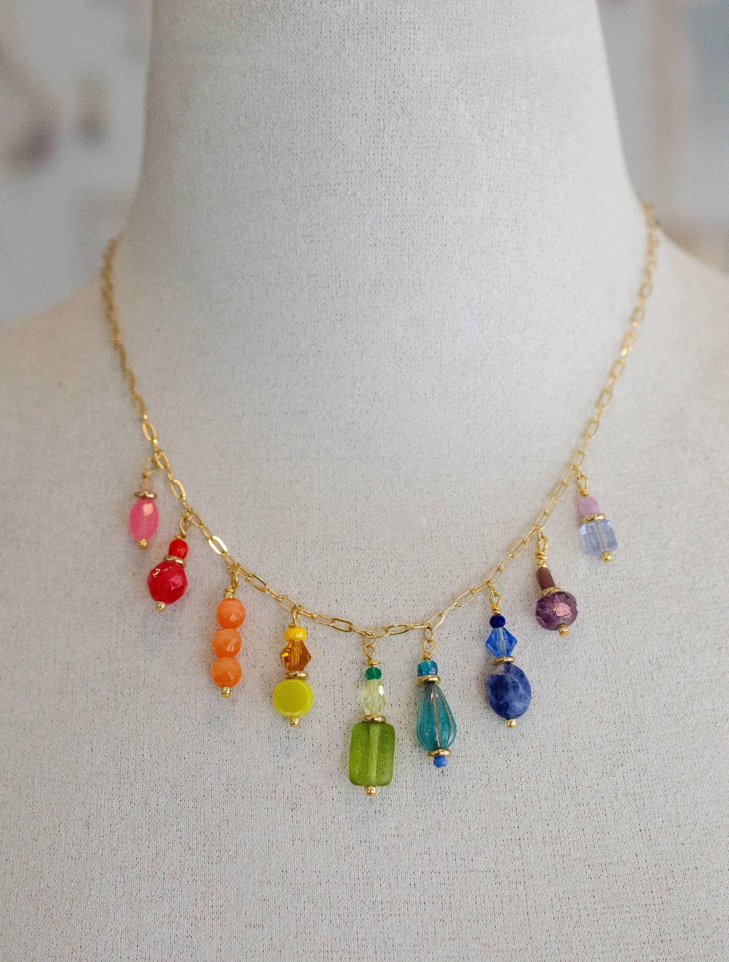 Charm Necklace; Rainbow Mosaic By Jill Makes