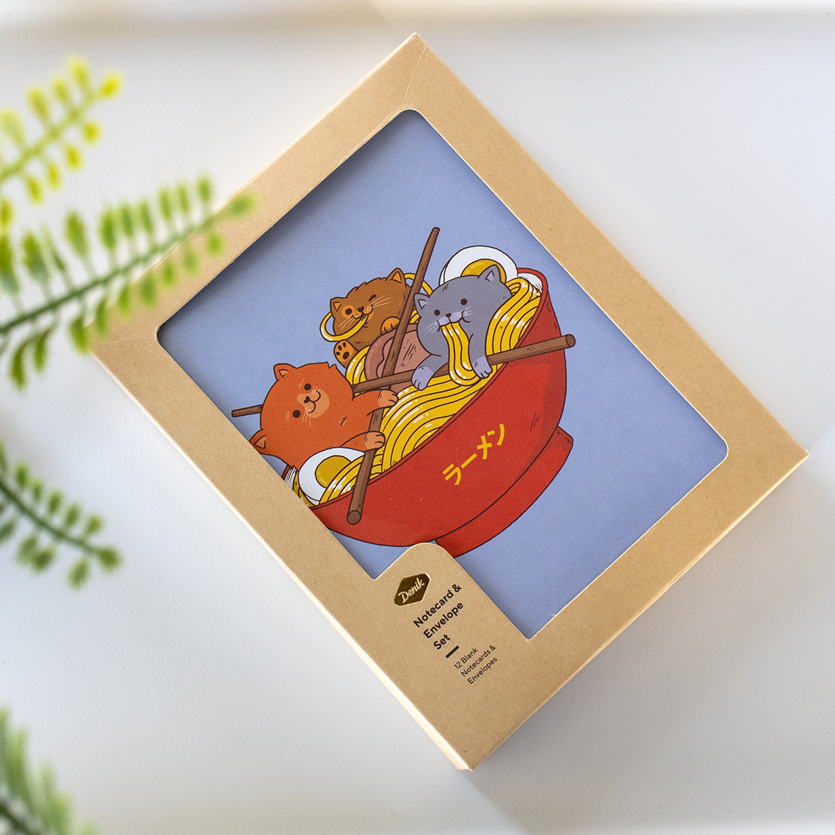 Notecard Set; Ramen & Cats (12 Notecards & 12 Envelopes)