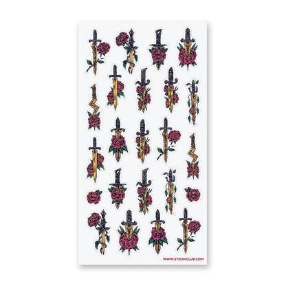 Sticker Sheet; Floral Swords
