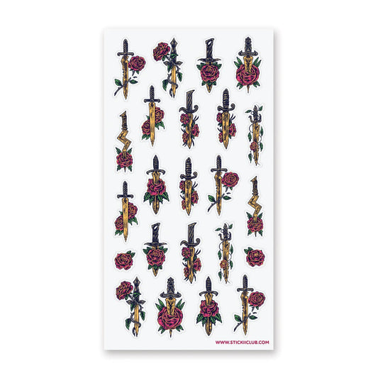 Sticker Sheet; Floral Swords