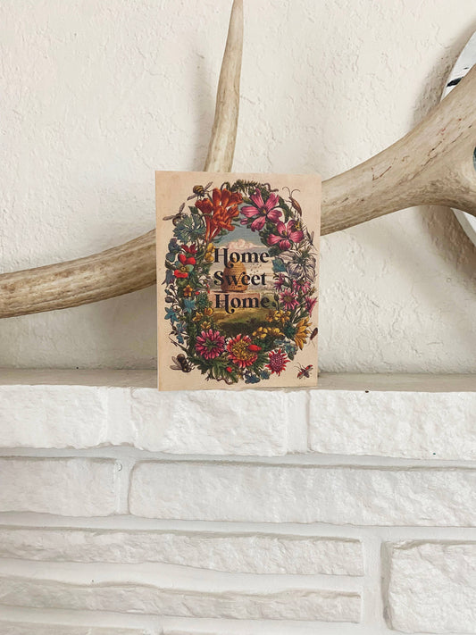 Greeting Card; Home Sweet Home (Cute Beehive Flowers)